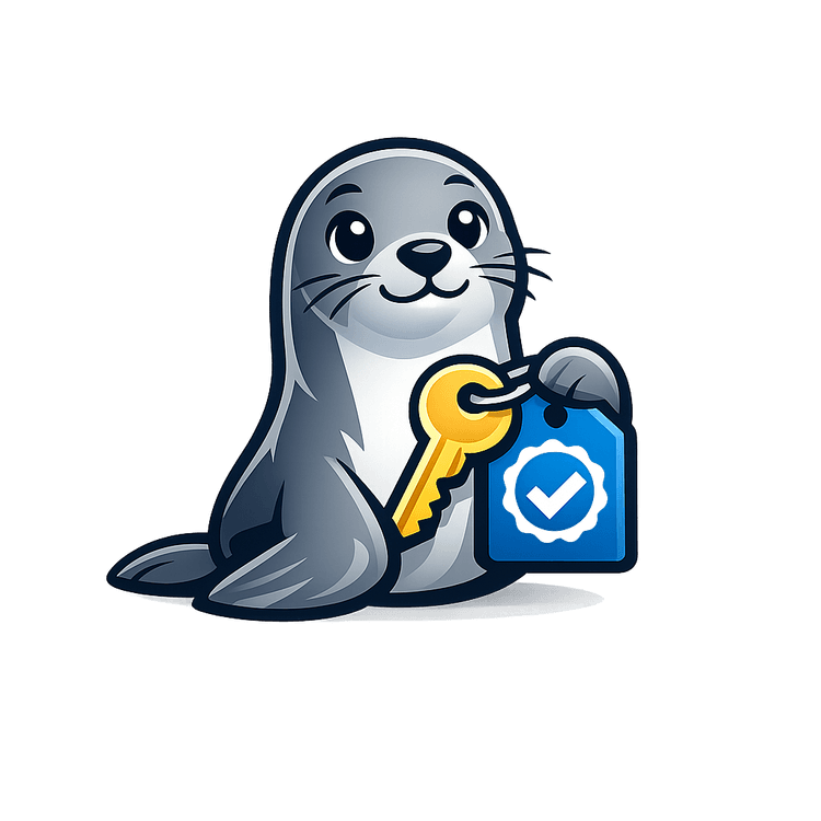 SealBind mascot — a seal holding a key with a verified badge